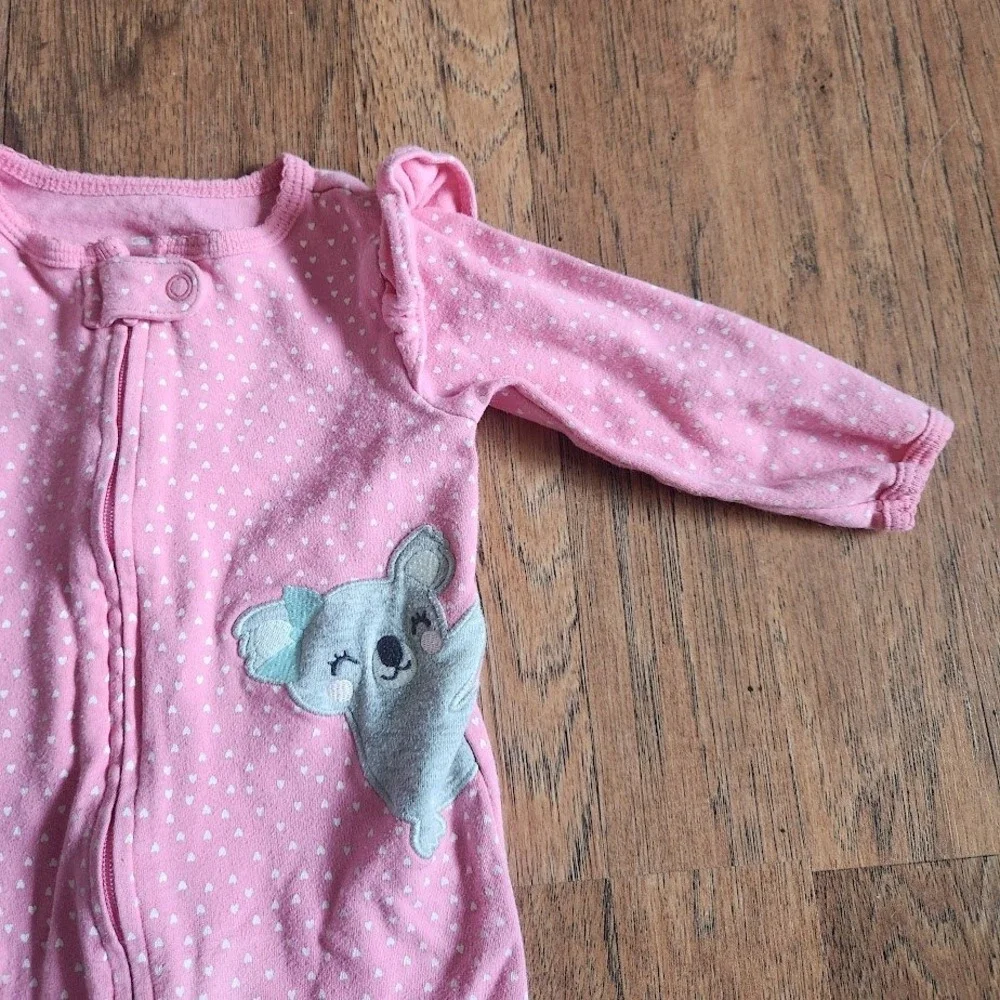 Carters Baby Girl Pink Heart Koala Ruffle Footed Sleeper Pajamas 6 Months 483